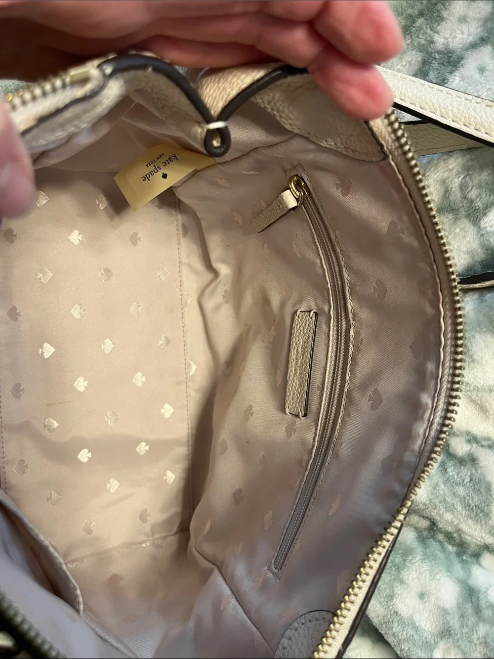 kate spade Pebbled Leather Satchel in Light Cream with Tassel